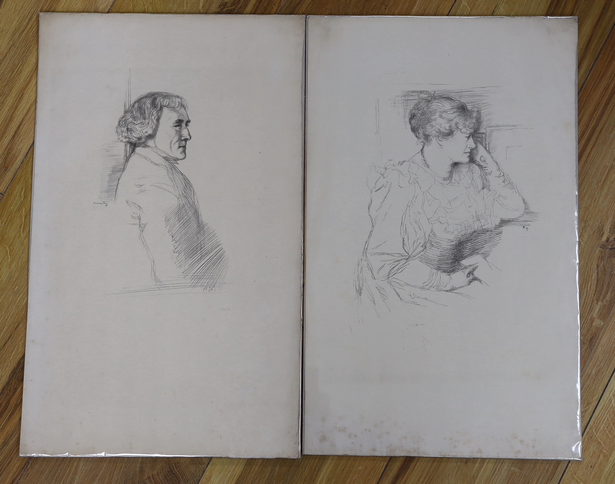 Sir William Rothenstein (1872-1945), pair of lithographs, Henry Irving (First State) and Ellen Terry, both signed in the plate, 46 x 28cm, unframed